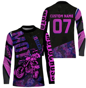 Personalized Motocross Jersey Pink UPF 30+, Extreme Motocross Racing Off-Road Long Sleeves Adult & Kid| NMS679