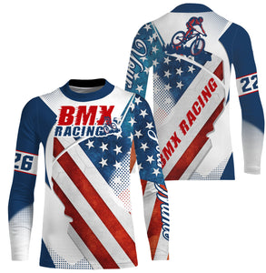 Patriotic adult kid BMX jersey USA bicycle motocross cycling tops UPF30+ American BMX riding shirt| SLC24