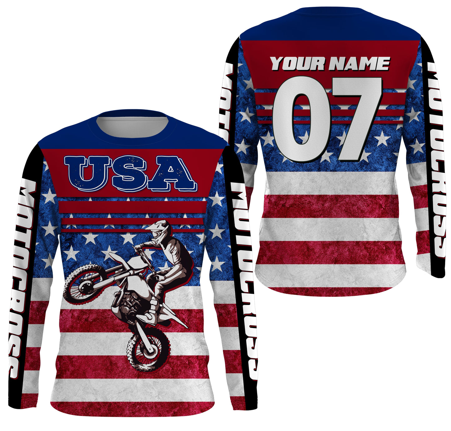 Personalized USA Motocross Jersey UPF30+ Patriotic MX Riding Shirt American Off-Road Adult&Kid Jersey| NMS728