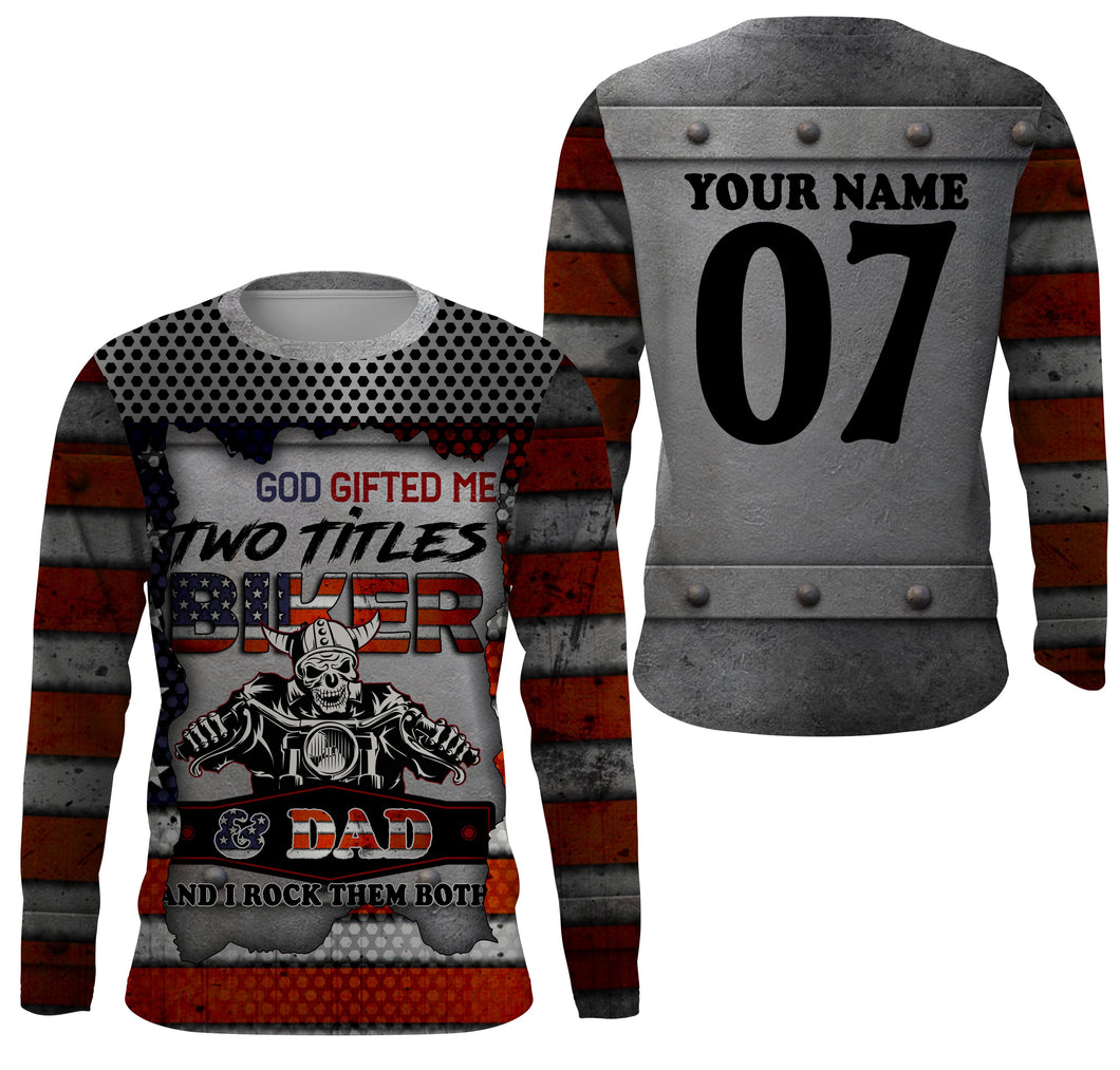 Biker Dad American Flag Riding Jersey Personalized Skull Motorcycle Shirt Father's Day Gift for Riders| NMS520