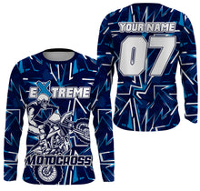 Load image into Gallery viewer, Extreme Motocross skull personalized jersey blue UPF30+ dirt bike long sleeves motorcycle bikers NMS1054