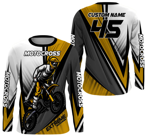 Personalized Motocross Jersey UPF 30+, Dirt Bike Motorcycle Off-Road Racing Long Sleeves - Yellow| NMS269