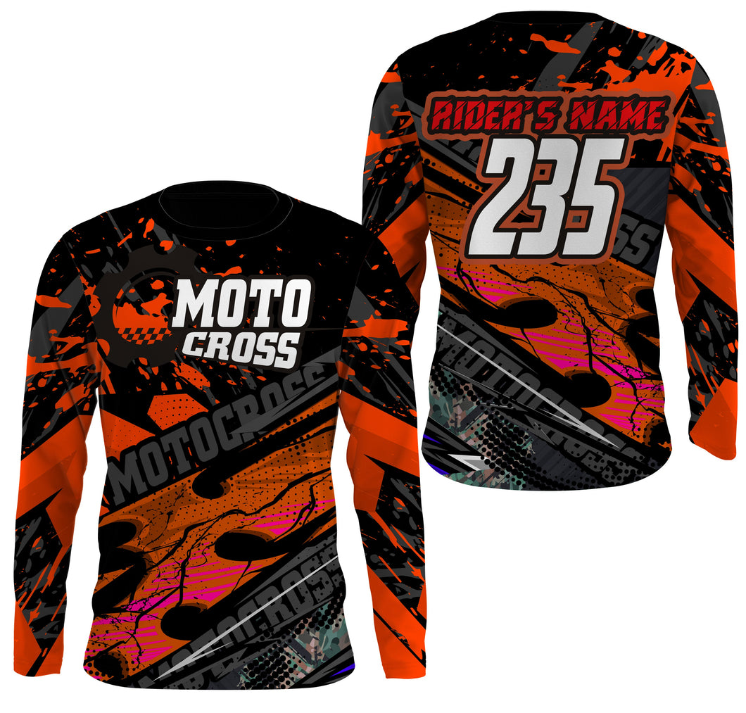 Personalized Motocross Jersey UPF30+, Motorcycle Red Dirt Bike Racing Shirt Off-Road Riders Racewear| NMS739