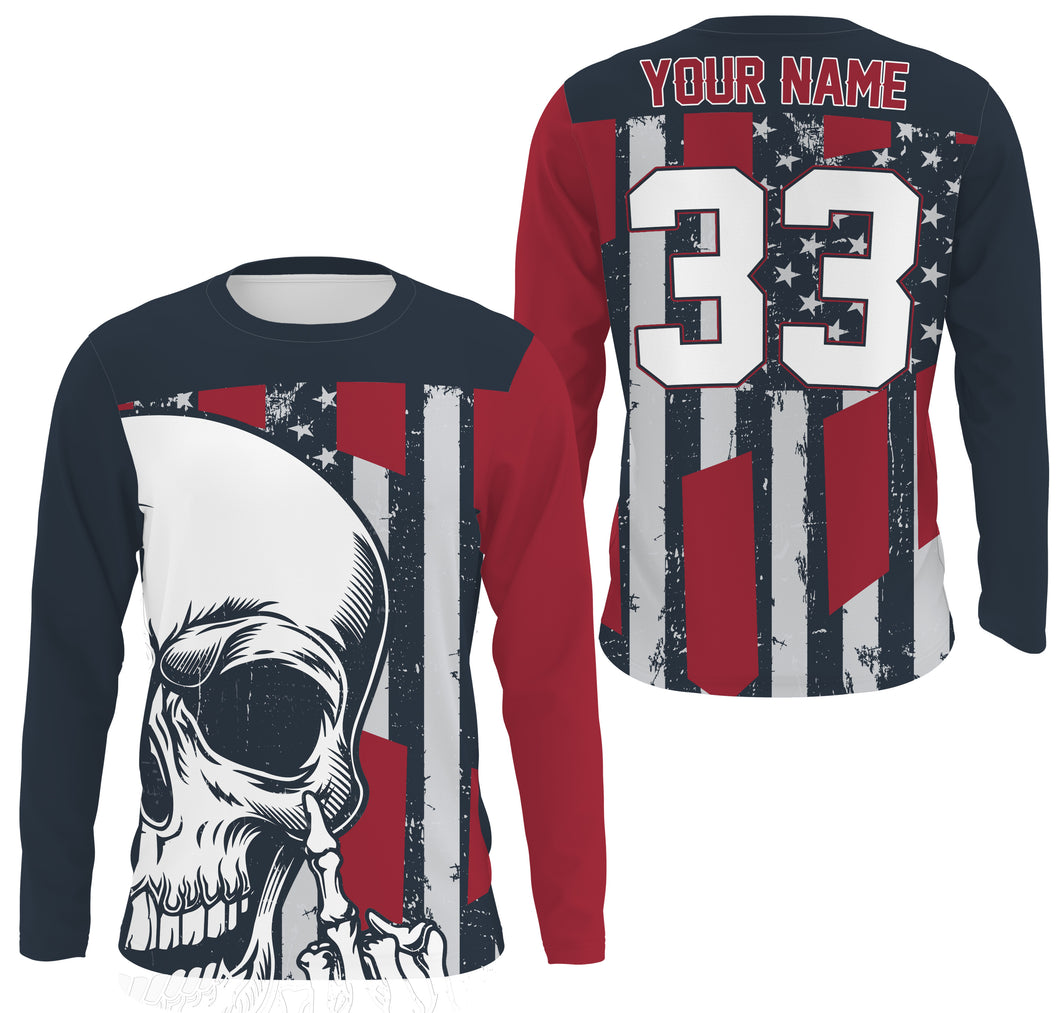 Patriotic Personalized Skull Jersey UPF30+ Motocross Biker Shirt, Motorcycle Off-Road Racing| NMS265