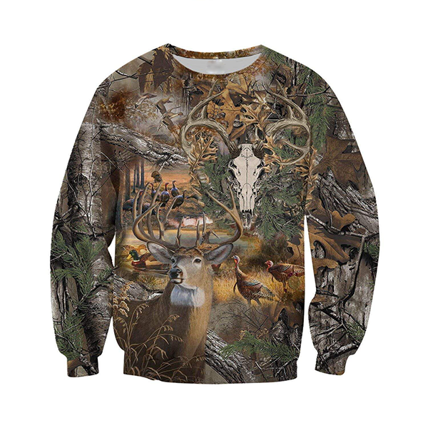 Men Women Hunting clothes Deer Skull Hunting Camo 3D all over Print Shirt, long sleeve and Hoodie Plus size- NQS81