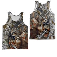 Load image into Gallery viewer, Deer hunting clothes mens womens camo American flag 3D all over printed t-shirt, hoodie, zip up NQS87