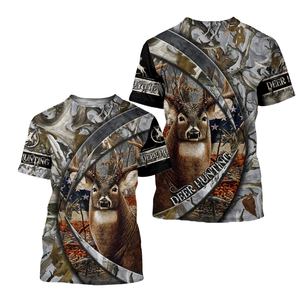 Deer hunting clothes mens womens camo American flag 3D all over printed t-shirt, hoodie, zip up NQS87