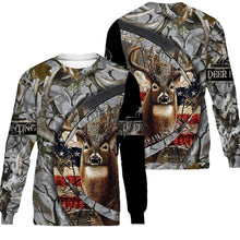 Load image into Gallery viewer, Deer hunting clothes mens womens camo American flag 3D all over printed t-shirt, hoodie, zip up NQS87