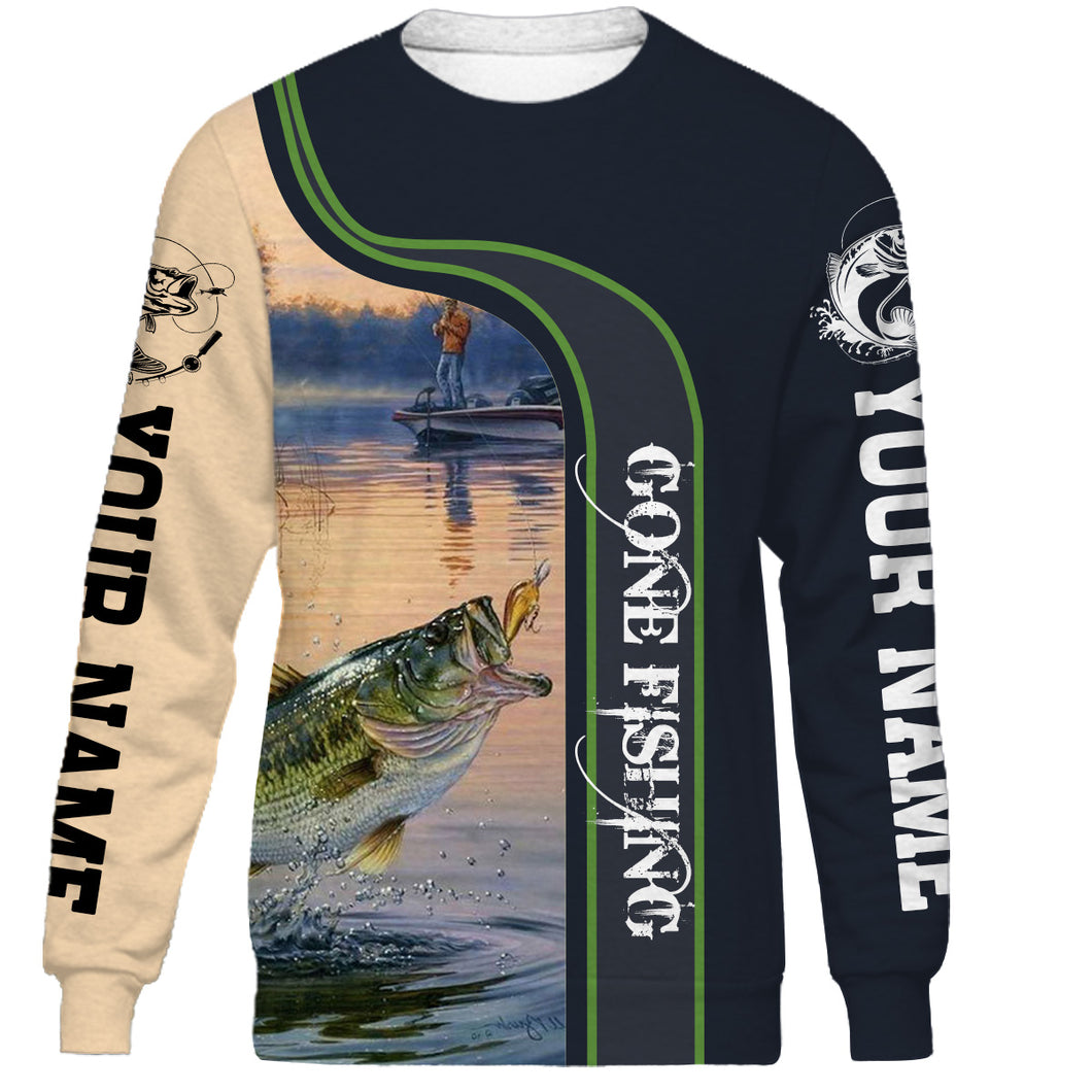 Personalized name gone fishing full printing hoodie, zip up, sweater