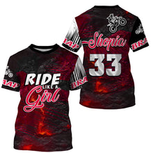 Load image into Gallery viewer, Ride Like A Girl Motocross Jersey Personalized UPF30+ Red Dirt Bike Riding Shirt Women Girls NMS741