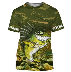 Largemouth Bass fishing camo custom name with angry bass fish ChipteeAmz's art UV protection shirts AT032