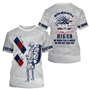Never Mess with Hiker Personalized Jersey T-Shirt for Men 3D Hiking Long Sleeves Hiker Skull Mountain Shirt UPF30+ SP10