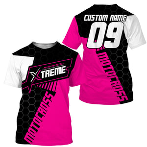 Extreme Motocross Jersey Personalized UPF30+ Racing Shirt Dirt Bike Off-road Biker Motorcycle - Pink NMS631