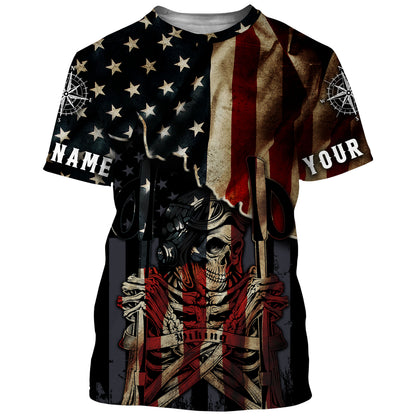 Personalized American Hiking Shirt - Patriotic Skull Hiking Sticks Jersey, Gifts for Hikers and Campers| SP119