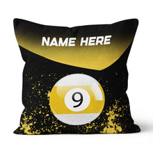 Load image into Gallery viewer, Personalized Yellow 9 Ball Billiard Pillow Custom Gifts For Pool Players VHM0926