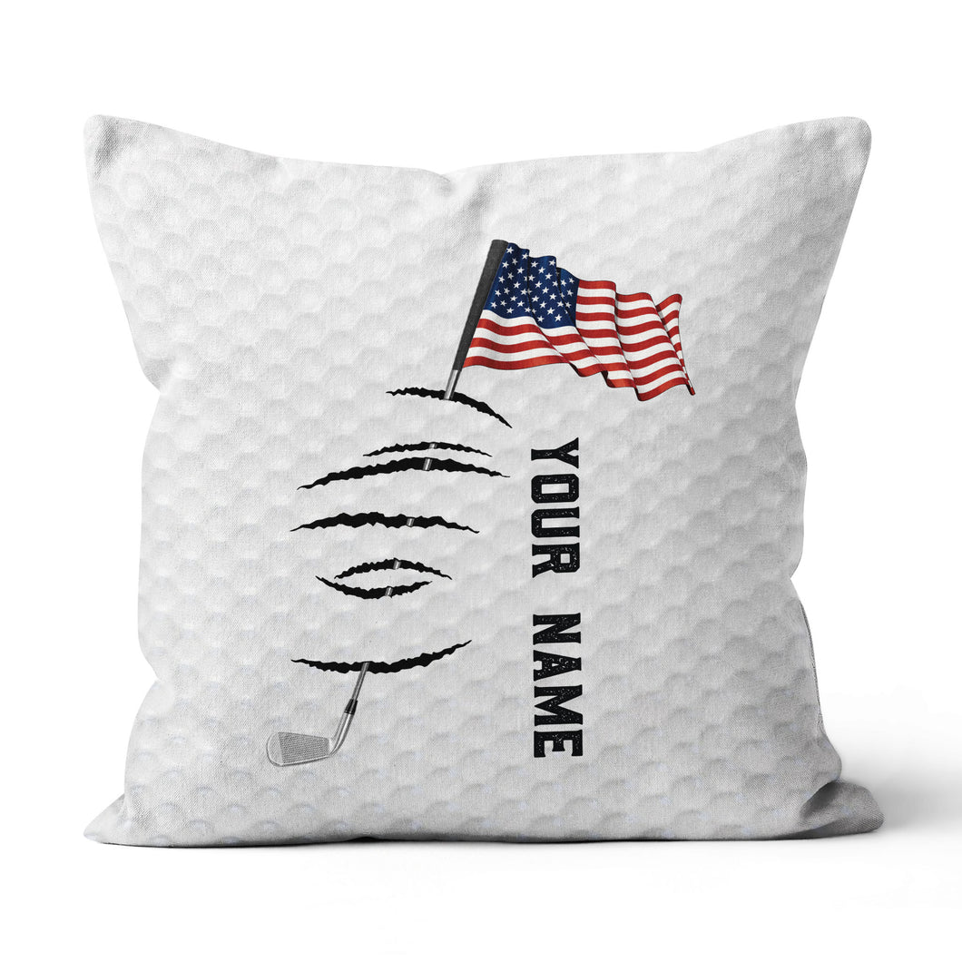 Personalized white golf ball skin pillow American flag 4th July custom name gifts for golf lovers NQS7020