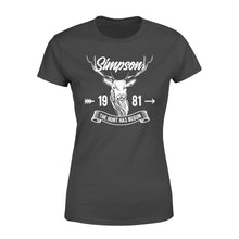 Load image into Gallery viewer, Custom name and year of birth the hunt has begun personalized gift hunting standard Women&#39;s T-shirt