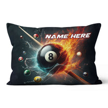 Load image into Gallery viewer, 8 Ball Pool In Water And Fire Throw Pillow, Personalized Billiard Pillow TDM0840