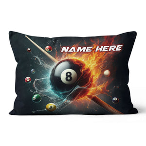 8 Ball Pool In Water And Fire Throw Pillow, Personalized Billiard Pillow TDM0840