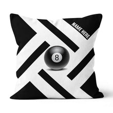 Load image into Gallery viewer, Custom Black White 8 Ball Pool Pillow, Best Personalized 8 Ball Pillows TDM0902