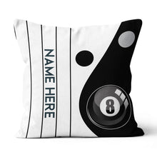 Load image into Gallery viewer, Custom Black White 8 Ball Pool Throw Pillow, Personalized Billiard Pillow Gifts TDM0859