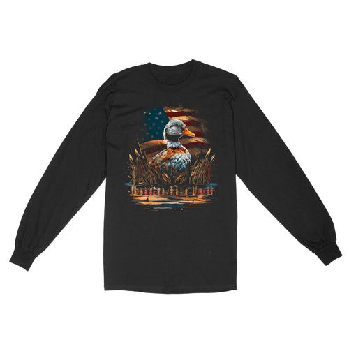 Duck Hunting American Flag Long sleeve, Patriotic Duck Hunter Shirt IPHW3876