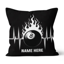 Load image into Gallery viewer, Funny Heartbeat Pulse 8 Ball Flame Custom Black Pillow, Billiard Pillows TDM0892