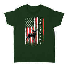 Load image into Gallery viewer, American flag deer hunting custom name shirt, personalized deer hunting apparel Women&#39;s T-shirt- NQS1206