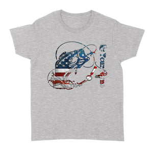 US Bass Fishing American Flag Custom name Women's T-shirt D02 NQS1248