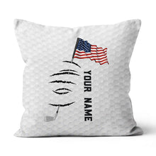 Load image into Gallery viewer, Personalized white golf ball skin pillow American flag 4th July custom name gifts for golf lovers NQS7020