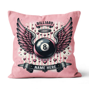 Personalized Pink Billiard With Wings Pillow, Best Valentine Gifts For Billiard Lover TDM0884