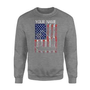 American flag fisherman kayak fishing custom name US fishing rod D05 NQS1244 - Standard Crew Neck Sweatshirt