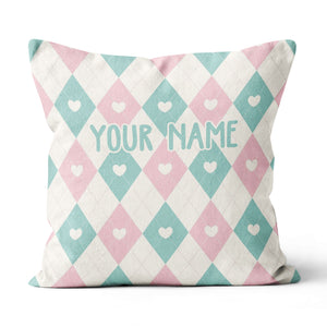 Argyle Pattern With Hearts Custom Cute Throw Pillow Personalized Gifts LDT1126