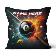 Load image into Gallery viewer, 8 Ball Pool In Water And Fire Throw Pillow, Personalized Billiard Pillow TDM0840