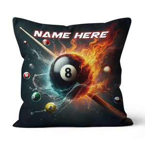 8 Ball Pool In Water And Fire Throw Pillow, Personalized Billiard Pillow TDM0840