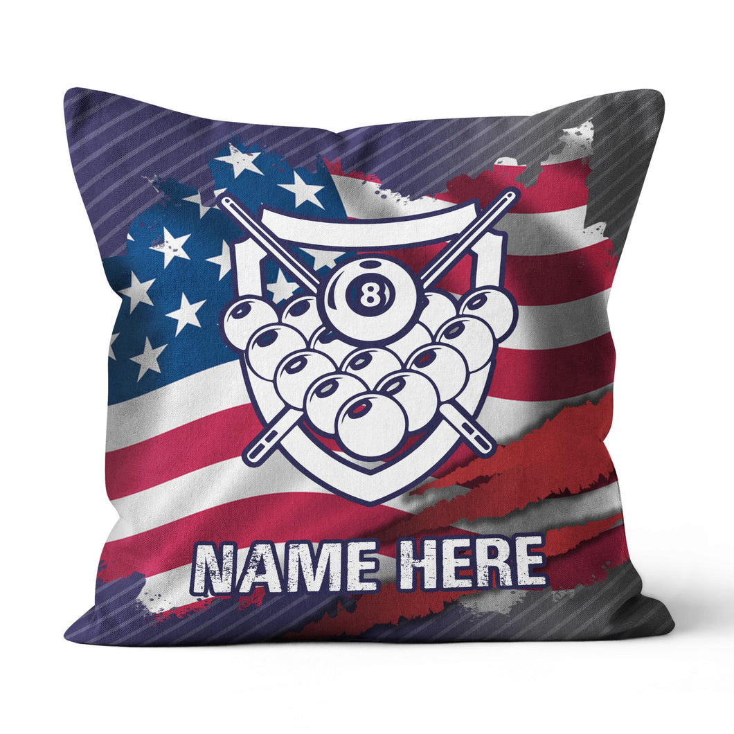 Personalized US Flag Billiards 8 Ball Throw Pillow Custom Billiard Gifts VHM0919