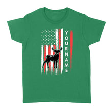 Load image into Gallery viewer, American flag deer hunting custom name shirt, personalized deer hunting apparel Women&#39;s T-shirt- NQS1206