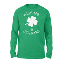 Load image into Gallery viewer, Kiss me I&#39;m Irish Customize Irish Shamrock St. Patrick&#39;s Day Glitter Green Lucky Charm - Standard Long Sleeve