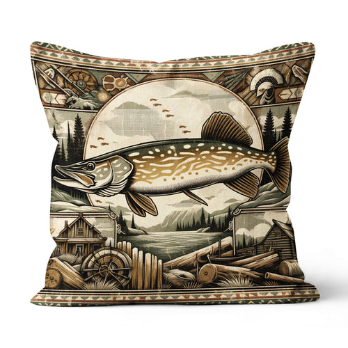 Pike Fishing Lodges Fishing Pillow, Rustic Fishing Cabins decor Fishing Gifts IPHW5695