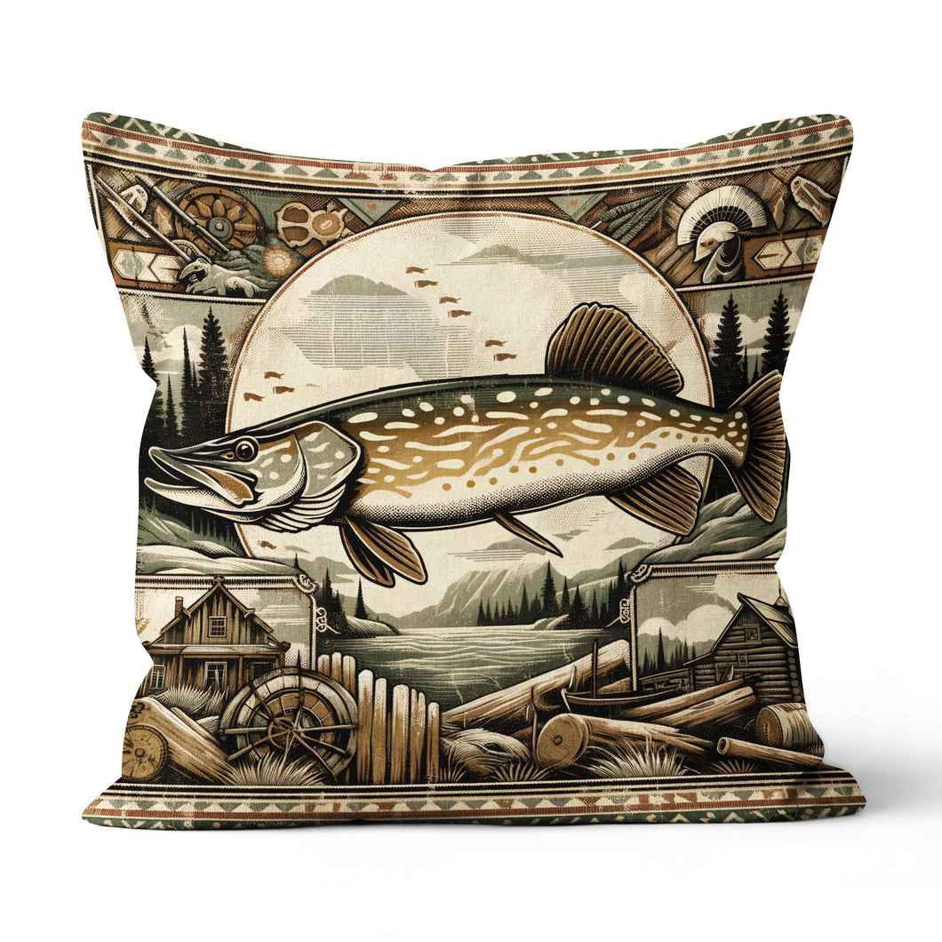 Pike Fishing Lodges Fishing Pillow, Rustic Fishing Cabins decor Fishing Gifts IPHW5695