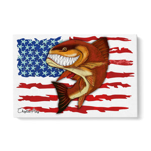 Redfish fishing art with American flag ChipteeAmz's fish art canvas AT006