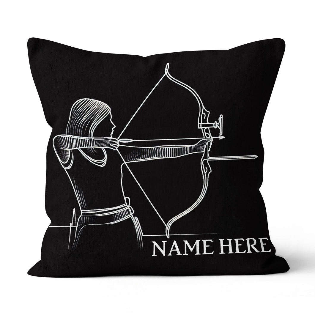 Customized Women Archer Line Drawing Black Pillow, Archery Pillow Gifts TDM0855