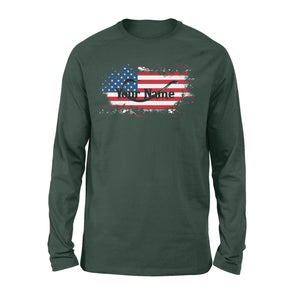 Custom name American Flag Fish Hook fishing Long Sleeve, personalized fishing apparel gift for Fishing lovers- NQS1198