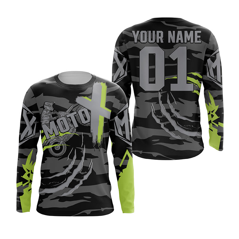 Custom green dirt bike jersey men women kids UPF30+ extreme motocross racing motorcycle off-road PDT221