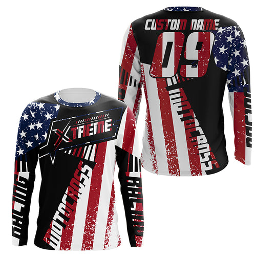 Patriotic Motocross Jersey Personalized UPF30+ Extreme MX Racing Motorcycle American Flag NMS1147