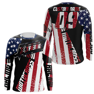 Patriotic Motocross Jersey Personalized UPF30+ Extreme MX Racing Motorcycle American Flag NMS1147